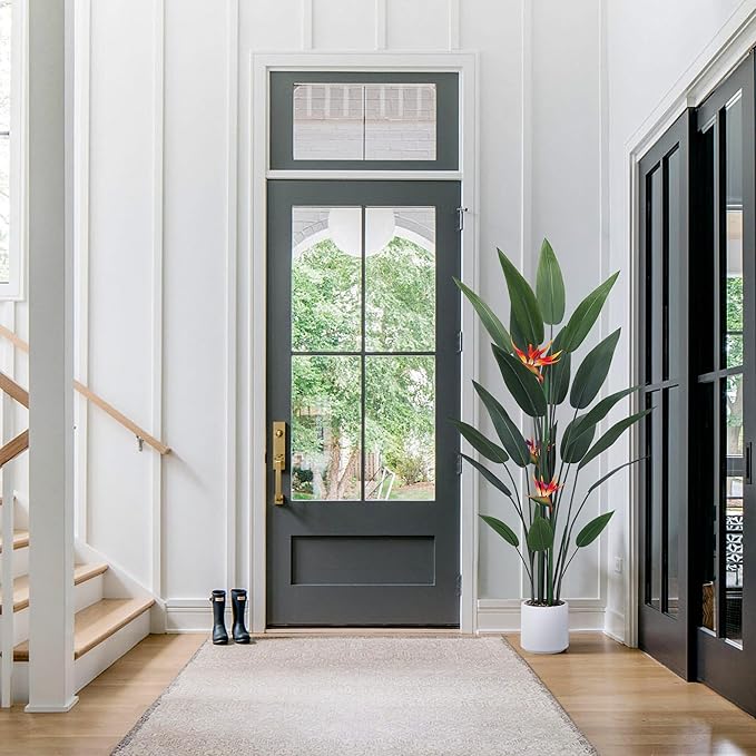 Artificial Bird of Paradise Plant 5 Ft Tall Fake Banana Leaf Plant for Indoors and Outdoors, Artificial Flowers, Faux Palm Tree with Plastic Pot for Office and Home Decor
