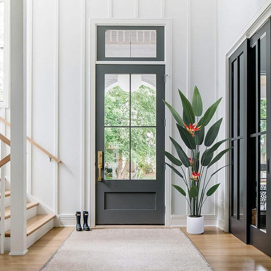 Artificial Bird of Paradise Plant 5 Ft Tall Fake Banana Leaf Plant for Indoors and Outdoors, Artificial Flowers, Faux Palm Tree with Plastic Pot for Office and Home Decor