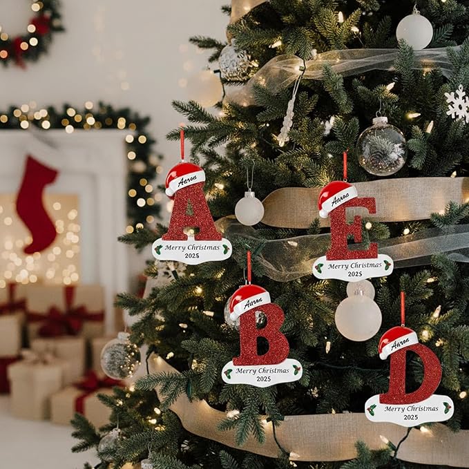 2025 Personalized Initial Christmas Ornaments – MBBEST 3D Letter Ornaments with Name, Custom UV Printed A–Z Initial Ornament for Christmas Tree, Unique Xmas Gifts for Family, Kids & Friends