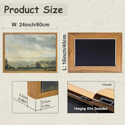 KBKBART Framed Vintage Landscape Wall Art Prints, Retro Green Forest Valley Nature Wilderness Illustrations Canvas Painting, Farmhouse Decor Wall Art Ready To Hang for Bedroom, Living Room, Bathroom,