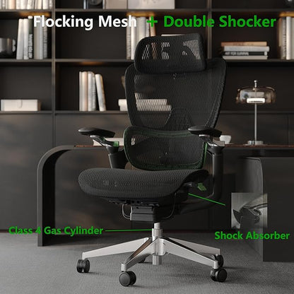 Ergonomic Office Chair, Mesh Home Desk Chair with Adaptive Lumbar Support, Gaming Chair with Headrest, 5D Armrest,90-130°Tilt, BIFMA Certified, Model Zen (Green)