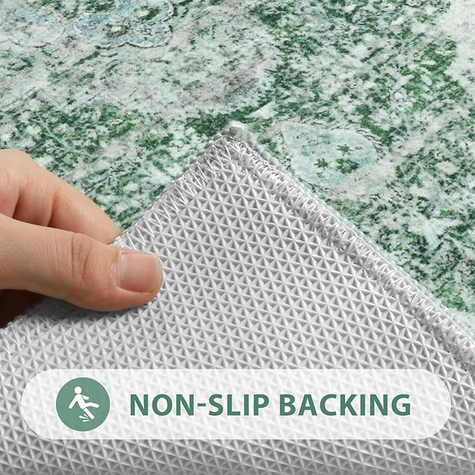 Uphome Green Bathroom Rugs, Distressed Farmhouse Boho Bath Mat, Non Slip Washable Soft Velvet Bath Mats for Bathroom Floor, Vintage Traditonal Bath Runner for Bathtub Sink Shower, 18x47 inch