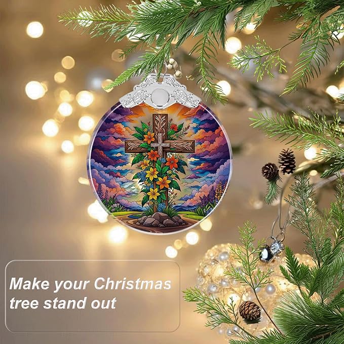 Cross Religious Christmas Ornaments Crystal Glass with Gift Box, Christian Ornament for Christmas Tree Xmas Decorations, Holiday Keepsake Present Exchange Ideas