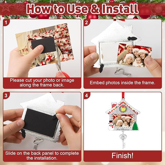 COCHIE 2025 First Christmas in Our New Home Photo Frame Ornament for Tree Stocking Hanging Decorations, Personalized Xmas Gifts, Housewarming Gift Picture Frame Christmas Keepsake (New Home)