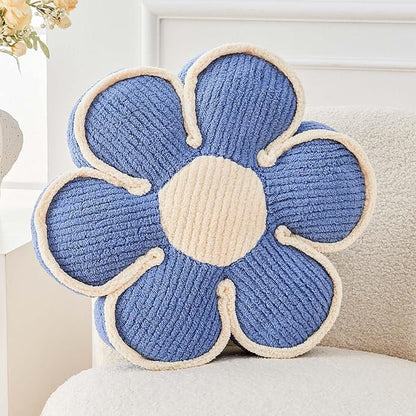 Flower Pillow, Soft Flower Decorative Throw Pillow, Cute Daisy Flower Shaped Seating Floor Cushion Room Décor Plush Pillows for Sofa Couch Bed (17.7 Inch, Blue)