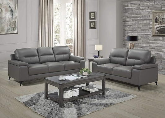 Homelegance 89" Leather Sofa, Dark Gray