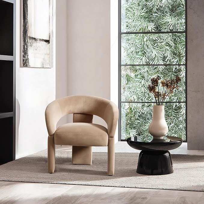 Modern Accent Chairs Set of 2 Khaki Velvet Round Barrel Armchairs Comfy Upholstered Lounge Chair for Living Room Bedroom Reading Chair Vanity Chair Comfy Office Waiting Room Chairs