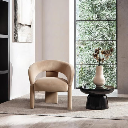 Modern Accent Chairs Set of 2 Khaki Velvet Round Barrel Armchairs Comfy Upholstered Lounge Chair for Living Room Bedroom Reading Chair Vanity Chair Comfy Office Waiting Room Chairs