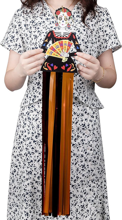 codree 4 PCS Day of The Dead Sugar Skull Hanging Decorations-27.5x5 Inch Dia De Los Muertos Hanging Decorations for Day of The Dead Halloween Party Home Outdoor Decor