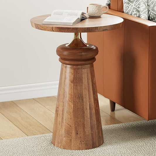 Christopher Knight Home Isant Wood End Table, Small Drink Table, Indoor Round Top Side Table, Modern Solid Wood Accent Table Coffee Table for Living Room Bedroom or Small Spaces, Gold+Natural