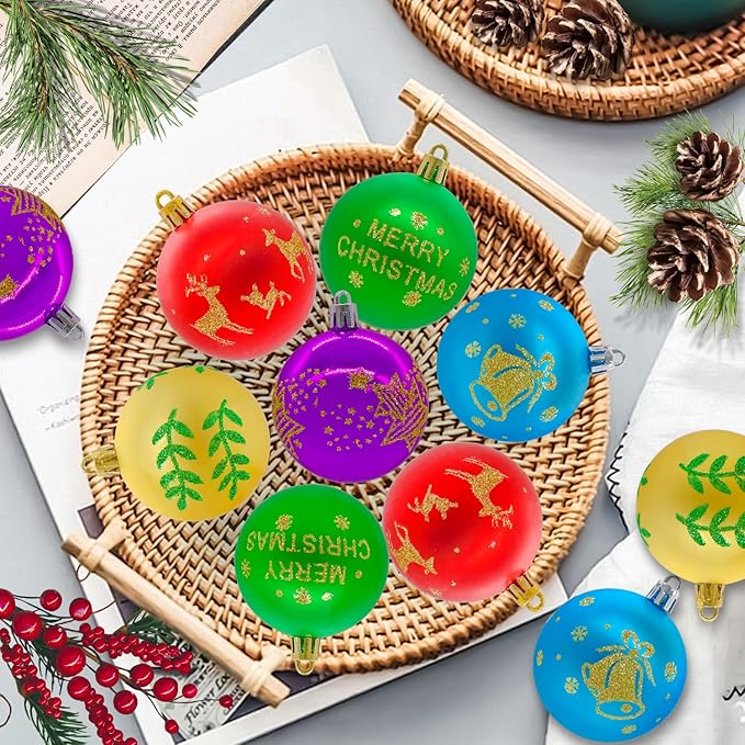 40PCS 2.36" Christmas Balls Ornaments, Plastic Christmas Tree Ornaments, Holiday Baubles, Hanging Decorations for Xmas Trees Holiday Party, Gold Red Purple Baubles