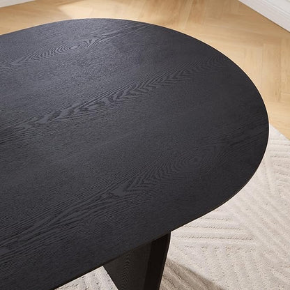 70" Farmhouse Oval Dining Table, Heavy-Duty Wood Dining Room Table for 4-6 Seats, Modern Kitchen Dinner Table & Home Desk with Easy-Clean Curved Tabletop, Black