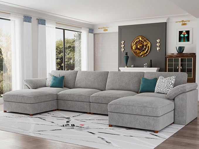 EASE MOOSE Oversized Sectional Modular Sofa with Ottoman,Modern Luxury Deep seat U Shape Modular Sofa Removable and Washable