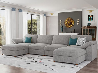 EASE MOOSE Oversized Sectional Modular Sofa with Ottoman,Modern Luxury Deep seat U Shape Modular Sofa Removable and Washable
