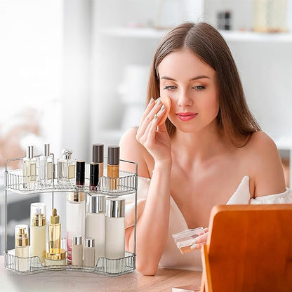 Corner Bathroom Counter Organizer Bathroom Countertop Shelf Makeup Organizer for Vanity Perfume Corner Storage (2 Tiers, Grey)
