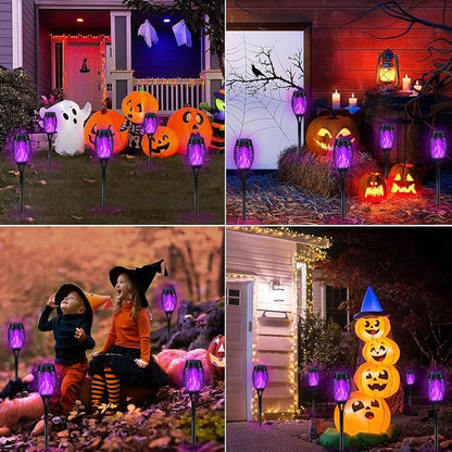 Outdoor Halloween Decorations, 10Pack Purple Flickering Flame Solar Torch Light for Yard Decorations, Waterproof Halloween Lights Outdoor, Solar Lights for Outside Decor Garden Patio Lawn Path Scary