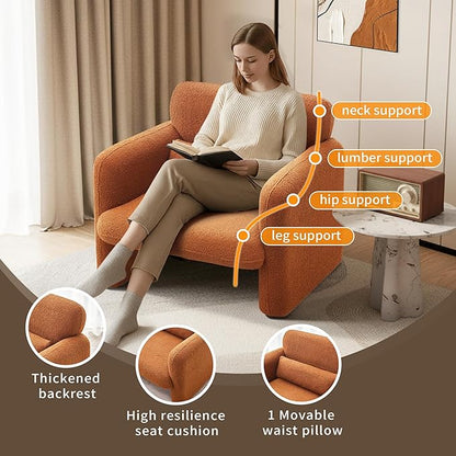 33.86" Accent Chairs, Modern Sherpa Fabric Armed Chair Comfy Upholstered Armchair Leisure Single Sofa Chair with a Waist Pillow for Bedroom, Office and Living Room