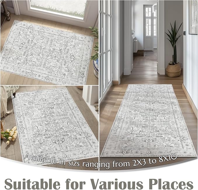 jinchan Bohemian Runner Rugs 3x10 Set of 2 Washable Non-Slip, Grey