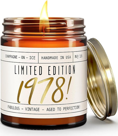 47th Birthday Gifts for Women - 'Limited Edition 1978' Soy Candle, w/Champagne on Ice I 47 Birthday Gifts for Women I 47st Gift for Her Ideas I 9oz Reusable Jar, 50Hr Burn, Made in USA