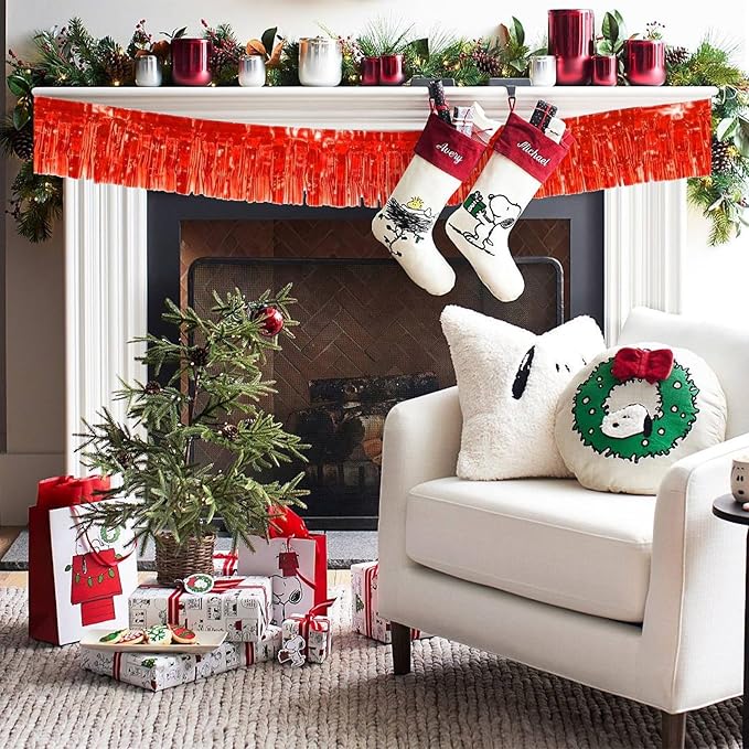 12 Pack 10 Feet Metallic Foil Fringe Garland Tinsel Streamers Banner, Red Wall Hanging Tinsel Fringe Banners for Parade Floats, Wedding, Birthday, Christmas, New Year Party Decorations