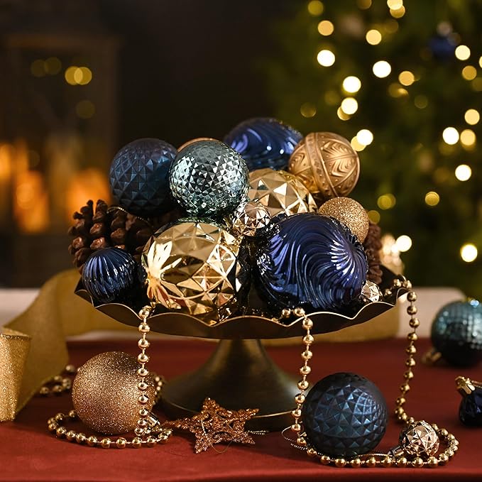 Valery Madelyn 100ct Christmas Tree Decorations Ball Ornament Set, Blue and Gold Shatterproof Hanging Ornaments Bulk for Xmas Holiday Party Decor