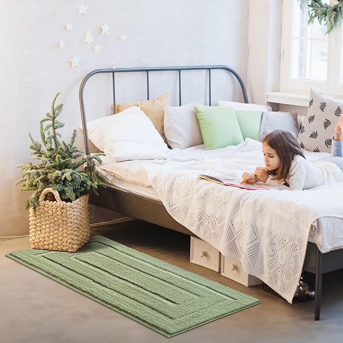 GRANNY SAYS Sage Green Bathroom Rugs Non Slip, 48" x 24", Small Bathroom Rugs Washable，Bath Mats for Floor, Microfiber Bath Mat for Tub, Absorbent Shower Rug