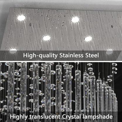 W40 x H120 Glam Chandelier with LED Bulbs Square Chandeliers, Crystal Raindrop High Ceiling Pendant Light for Entrance Large Villa Chandelier Foyer Lighting Fixtures Silver