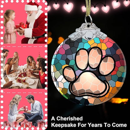 Dog Paw Print Christmas Ornament -Dog Memorial Gifts for Pet Lover - Paw Print Christmas Tree Hanging Ornament Crystal Glass 3"