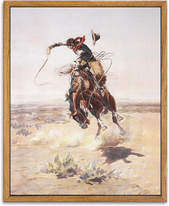 KBKBART Vintage Framed Canvas Wall Art, Western Cowboy Art Prints Southwestern Artwork Prints Farmhouse Wall Decor for Western Bedroom Bathroom Decor (8"x10")