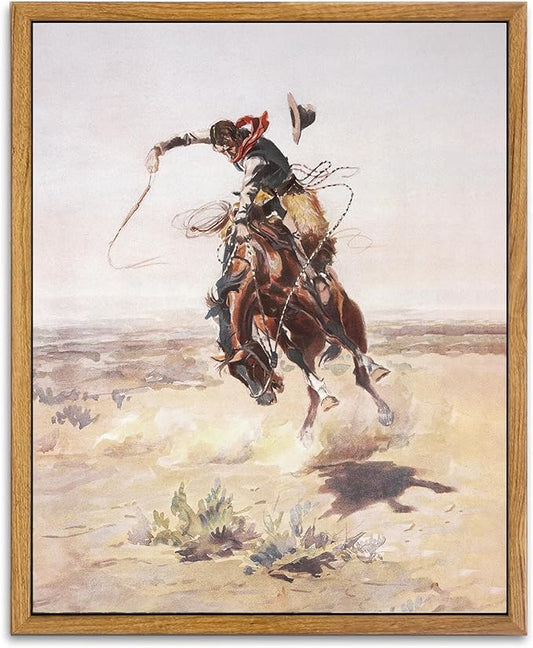 KBKBART Vintage Framed Canvas Wall Art, Western Cowboy Art Prints Southwestern Artwork Prints Farmhouse Wall Decor for Western Bedroom Bathroom Decor (8"x10")