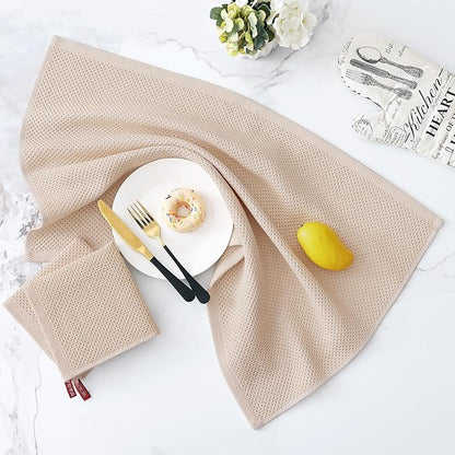 Homaxy 100% Cotton Kitchen Towels and Dishcloths Set, Large 12 x 12 Inches and 20 x 28 Inches, Set of 8 Bulk Kitchen Towels Set, Ultra Soft Absorbent Dish Cloths for Washing Dishes, Beige