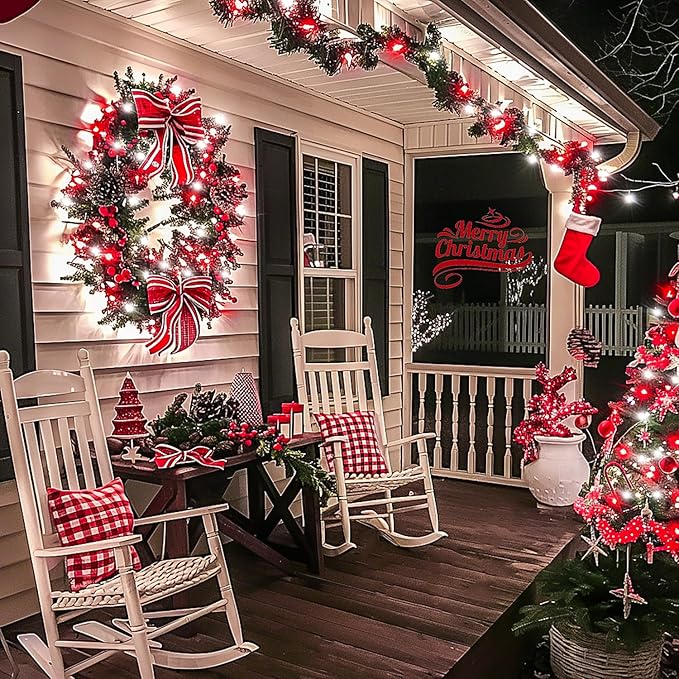 JMEXSUSS Connectable Red and White Christmas Lights, 8 Modes 100 LED Twinkle String Lights Indoor, Clear Wire Plug-in Christmas String Lights Outdoor Waterproof