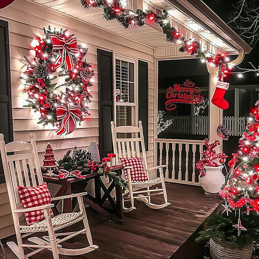 JMEXSUSS Connectable Red and White Christmas Lights, 8 Modes 100 LED Twinkle String Lights Indoor, Clear Wire Plug-in Christmas String Lights Outdoor Waterproof