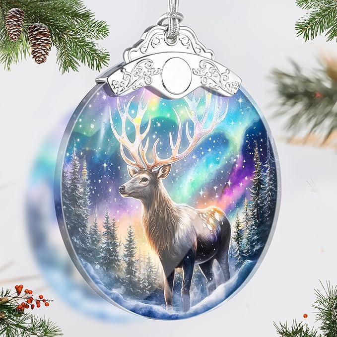 Deer Ornaments for Christmas Tree, Stained Glass Christmas Ornaments and Xmas Tree Decorations, Gift Exchange