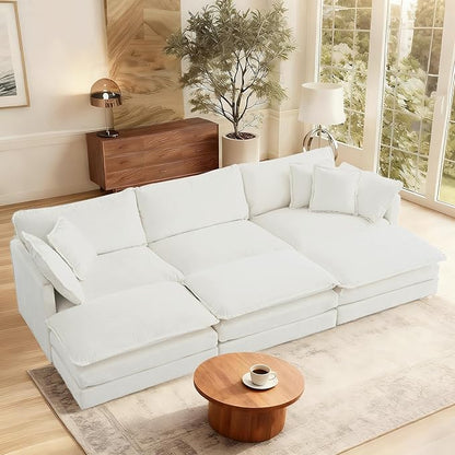 SoarFlash Chenille Sectional Sofa, Comfy Modular Coush Sofa with Ottoman, Modern 3 Seat Recliner Deep Seat Sofa Set for Living Room,White