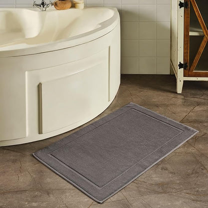 Hawmam Linen Bath Mats 21 x 34 inches, Pack of 2-100% Ring Spun Cotton Banded Design Floor Towel, Cool Grey