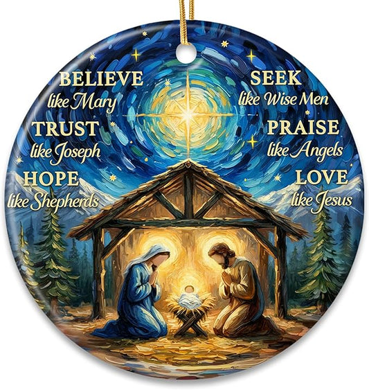 ZAGKOO Nativity Scene Christmas Ornaments - Christian Ornaments for Christmas Tree - Catholic Religious Gifts for Women Men, Nativity Decorations Festive Faith Ideas - Ceramic Xmas Ornaments 2025
