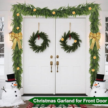 6Ft by 10 Inch Christmas Norfolk Pine Garland-Real Touch Garlands with Norfolk Pine&Cedar Branches,Realistic Soft Thick Artificial Faux Greenery Garland for Christmas Decorations Mantle Indoor Outdoor
