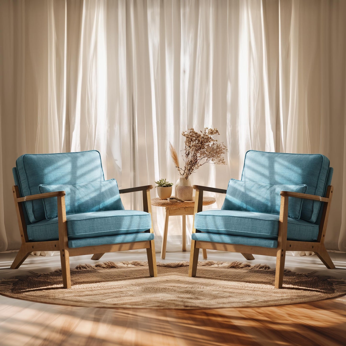 VINGLI Solid Wood Wide Armrests Accent Chair,Upholstered Mid Century Modern Chair with Pillow,Comfy Reading Chair Farmhouse Arm Chair,Chairs Living Room,Bedroom,Guest Room,Teddy Fleece,Khaki