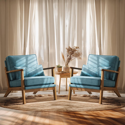 VINGLI Solid Wood Wide Armrests Accent Chair,Upholstered Mid Century Modern Chair with Pillow,Comfy Reading Chair Farmhouse Arm Chair,Chairs Living Room,Bedroom,Guest Room,Teddy Fleece,Khaki