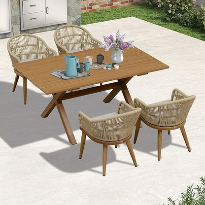 PURPLE LEAF 5 Pieces Patio Dining Set with Outdoor Aluminium Dining Table and Woven Chairs Modern Metal Furniture Cushions Sets for Garden Yard Indoor Decor Kitchen Teak