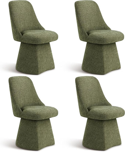 Swivel Dining Chair Mid Century Modern DeskChair High Back Upholstered Linen Fabric SideChair for Kitchen Diningroom Bedroom,Moss Green,4 Box