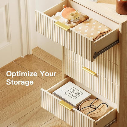 Pipishell Dresser for Bedroom, Fluted 5 Drawers Dresser, 40" Tall Modern Chest of Drawer with Round Edge & Pre-Installed Drawer Slides, Natural Wood Drawer Organizer for Bedroom, Hallway, Natural Oak