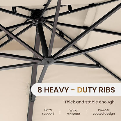 10 X 13 FT Cantilever Patio Umbrella Outdoor Heavy Duty Double Top Windproof Rectangle Offset Umbrellas with 360-degree Rotation for Pool Deck Backyard, Beige