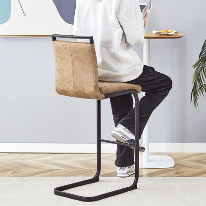 Bar Stools Set of 2,30" H Counter Height Bar Stools with Footrest,Brown Faux Leather Kitchen Stools with Black Painted Metal Leg,Counter Height Stools Ideal for Island Pub Kitchen Counter Dining Chair