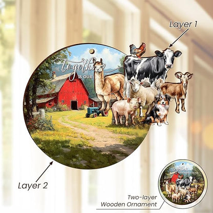 OASSIE Christmas Farmer Gifts for Women - Wooden Rustic Farmhouse Ornaments for Tree Decorations - Animal Lover Gifts for Farmers, Farm Animal Christmas Ornaments for Farmhouse Decor, Gift for Farmer