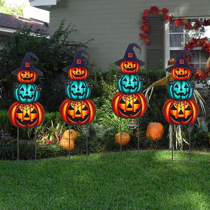 Halloween Yard Stakes Large 39.3" with Stackable Pumpkins and Scary Spiders, Metal Halloween Yard Decorations for Garden, Lawn, Patio, Outdoor Decor with Witch Hat