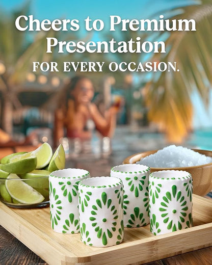 Talavera Shot Glasses 100% Handmade Ceramic Mexican Pottery Design Gifts for Women & Men for Any Occasion, GREEN