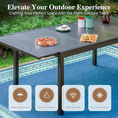 HERA'S HOUSE Patio Table and Chairs Set, Outdoor Dining Set for 7, Outdoor Rattan Dining Set of 6 x Cushioned Woven Rattan Patio Swivel Chairs and 1 x 61”/84” Black Extendable Metal Table