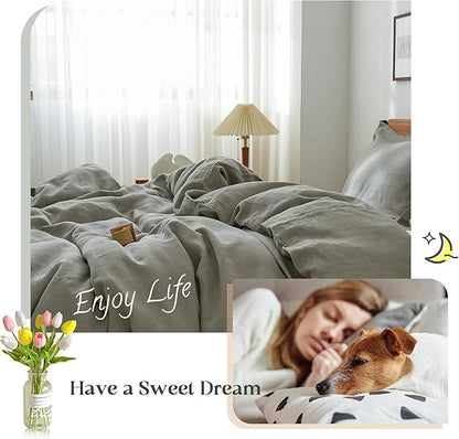 Simple&Opulence 100% Linen Duvet Cover Set, 3 PCS Natural French Flax Dove Grey Duvet Cover Queen Size, Breathable Soft Comfy Linen Bedding Comforter Cover with 2 Pillowcases(Dove Grey, 88"x92")